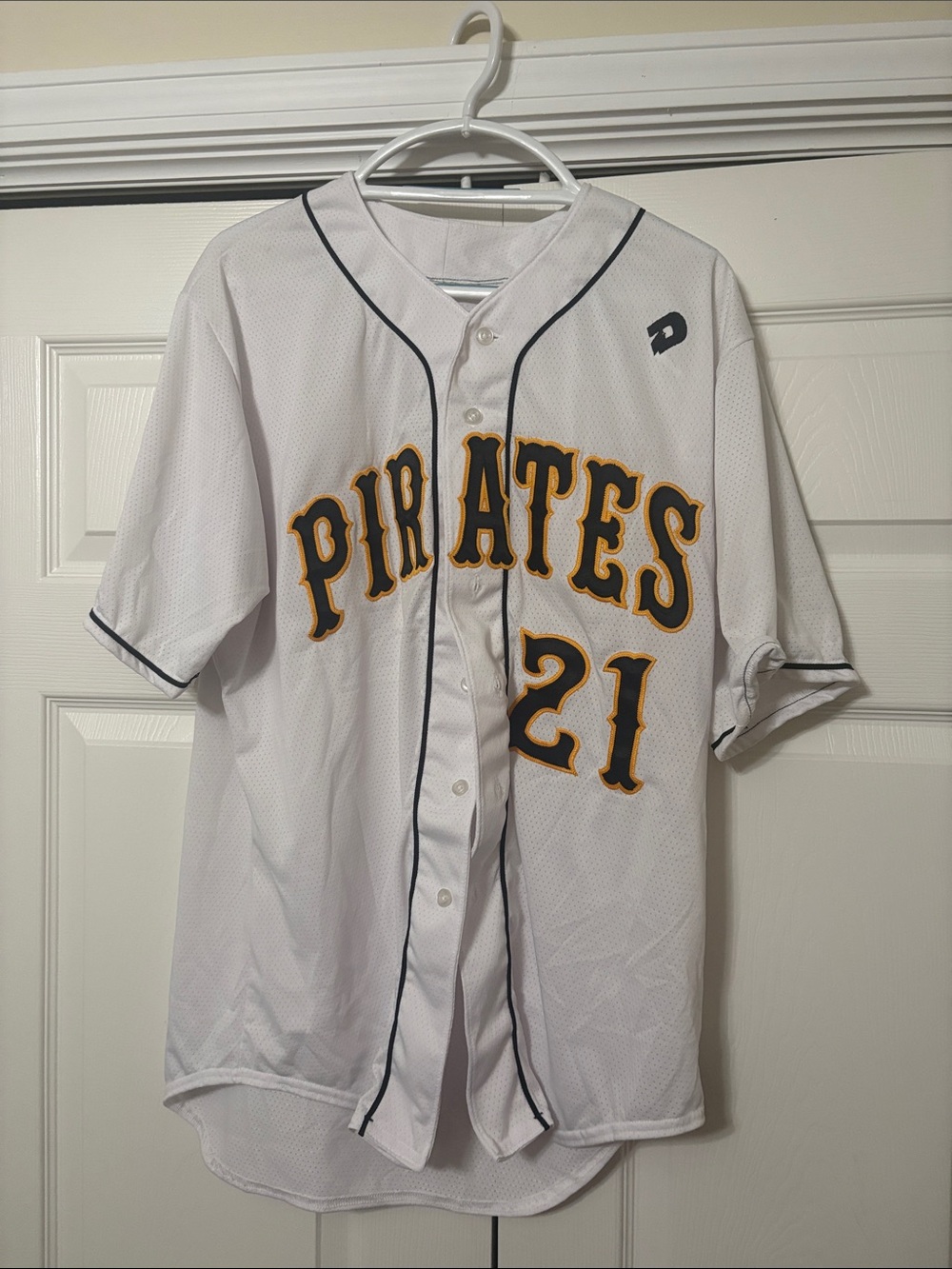 Majestic White Baseball Jersey with Black and Gold Accents